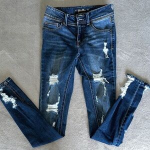 Indigo Rein Women's Distressed Blue Skinny Jeans